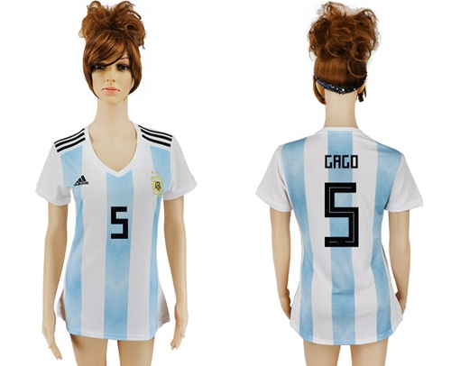Women's Argentina #5 Gago Home Soccer Country Jersey - Click Image to Close